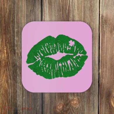 Shamrock Lip St Patricks Day Coaster