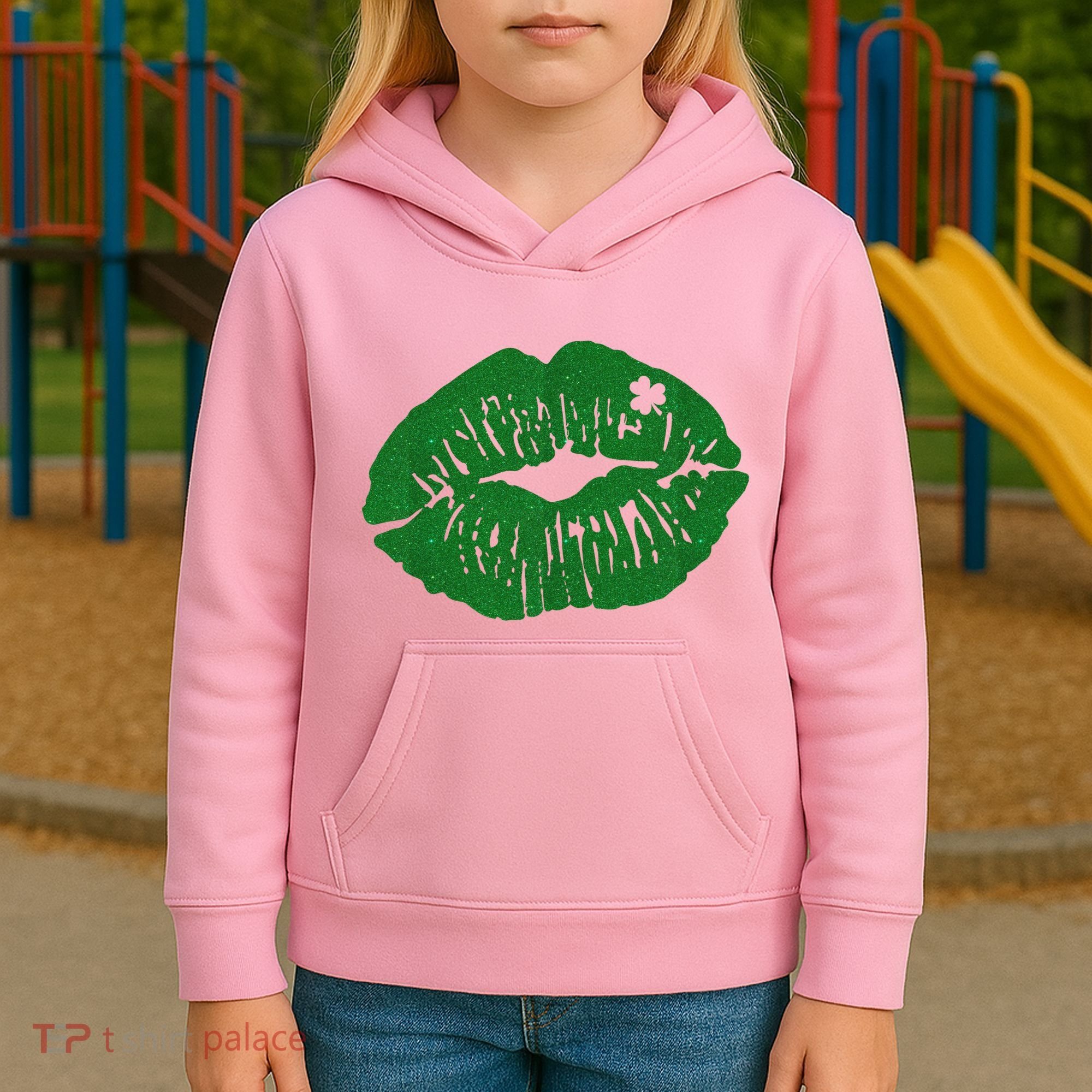 Shamrock Lip St Patricks Day Kids Hoodie