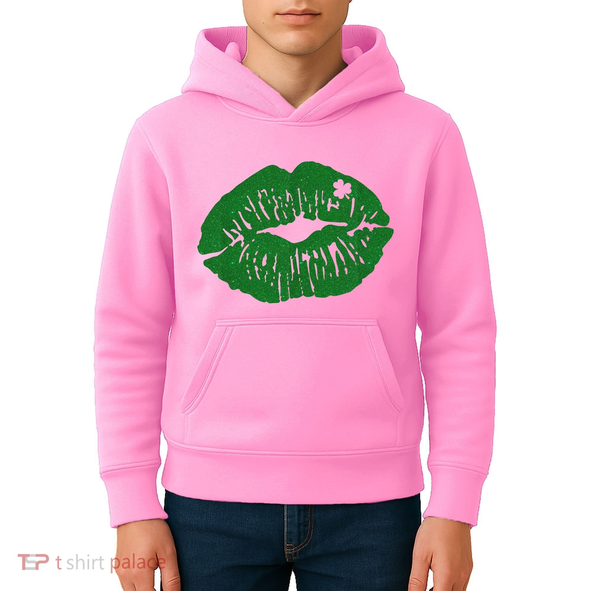 Shamrock Lip St Patricks Day Kids Hoodie