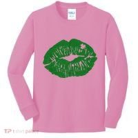 Shamrock Lip St Patricks Day Kids Long Sleeve Shirt thumb 0