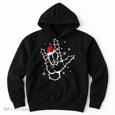 Sign Language Santa Hat Asl Lights Christmas Hoodie