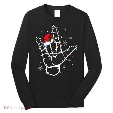 Sign Language Santa Hat Asl Lights Christmas Long Sleeve Shirt