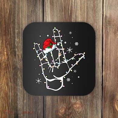 Sign Language Santa Hat Asl Lights Christmas Coaster