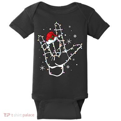 Sign Language Santa Hat Asl Lights Christmas Baby Bodysuit