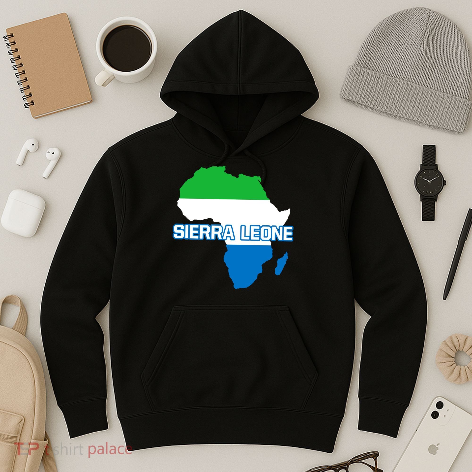 Sierra Leone Sierra Leonean Pride Flag Map Africa Print Hoodie