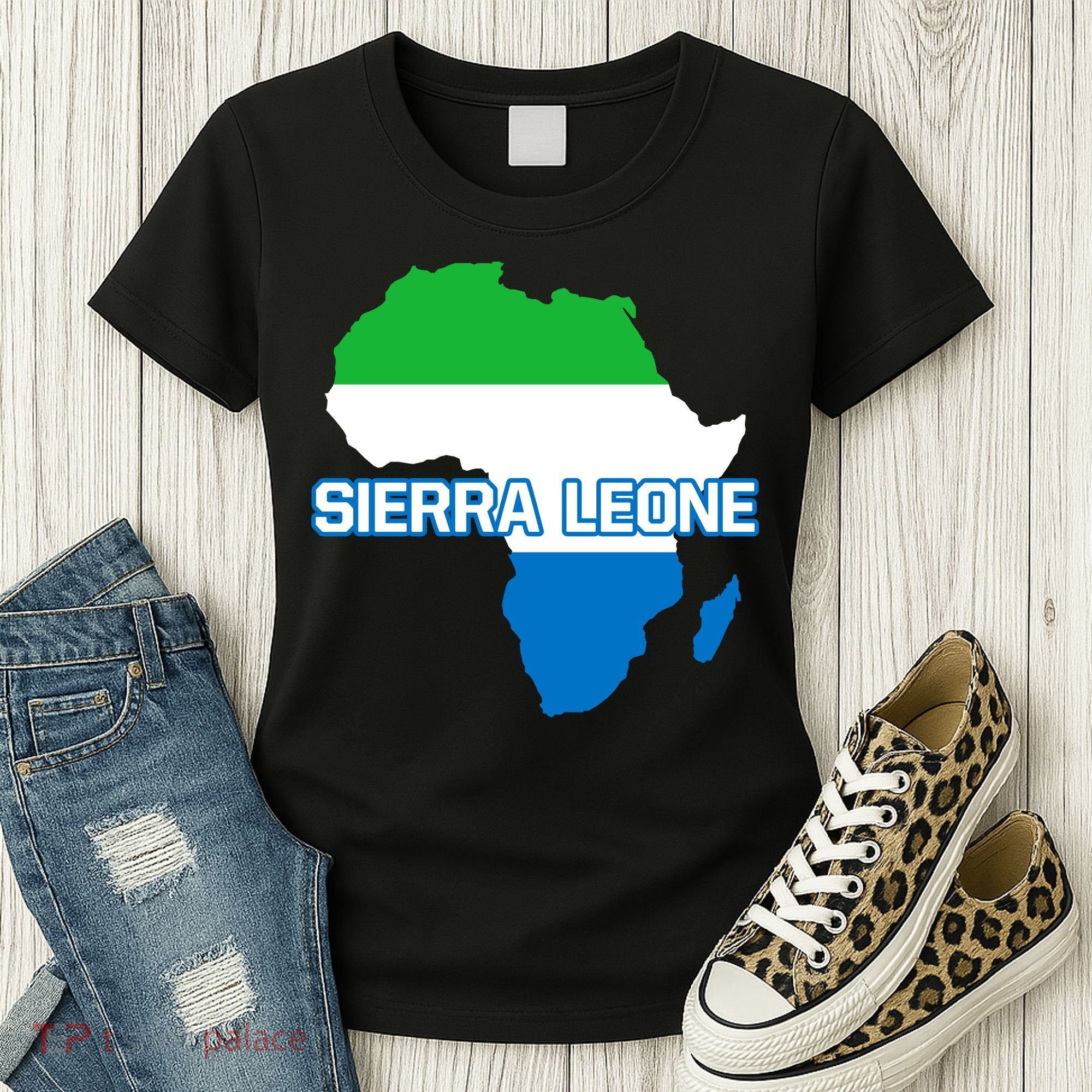 Sierra Leone Sierra Leonean Pride Flag Map Africa Print Women's T-Shirt