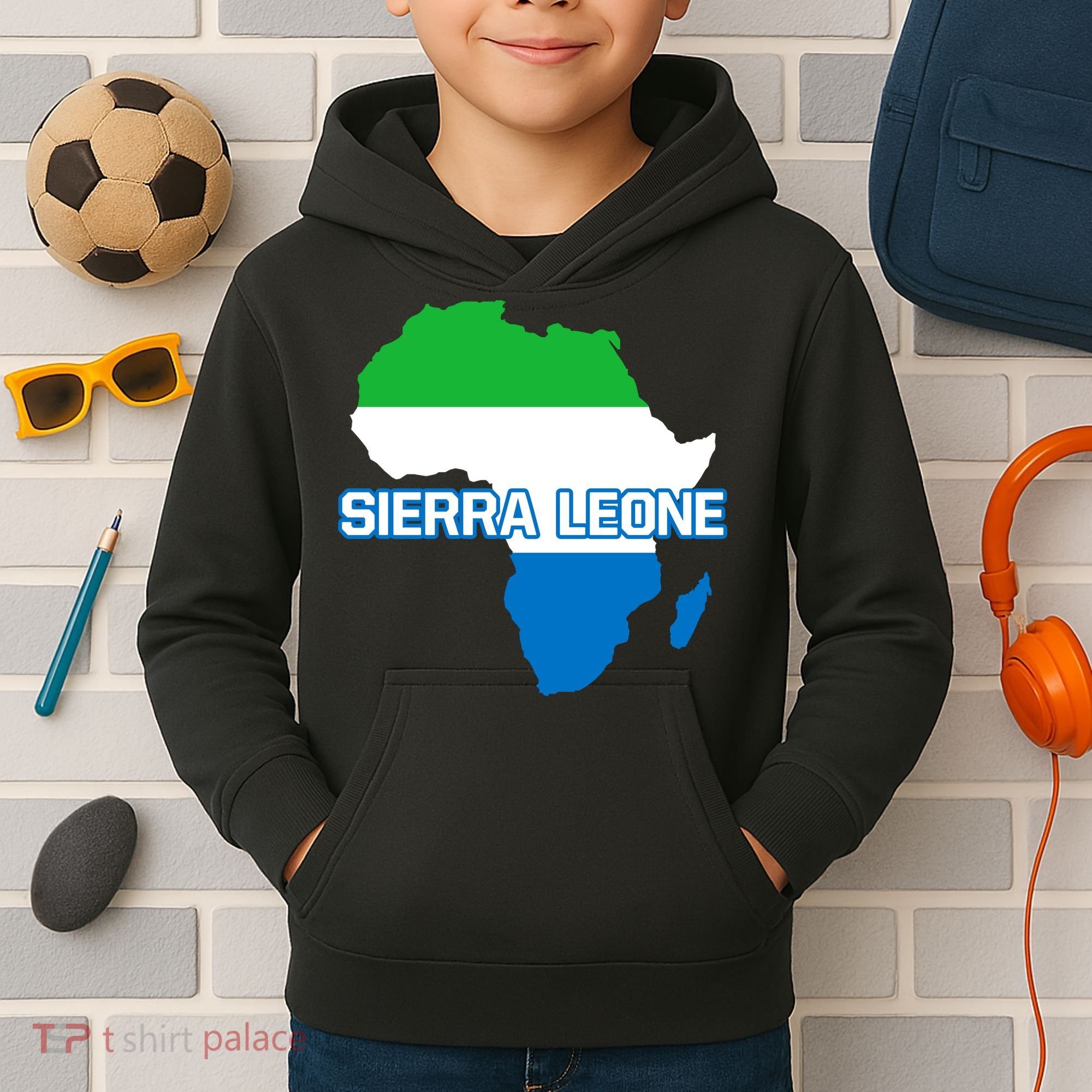 Sierra Leone Sierra Leonean Pride Flag Map Africa Print Kids Hoodie