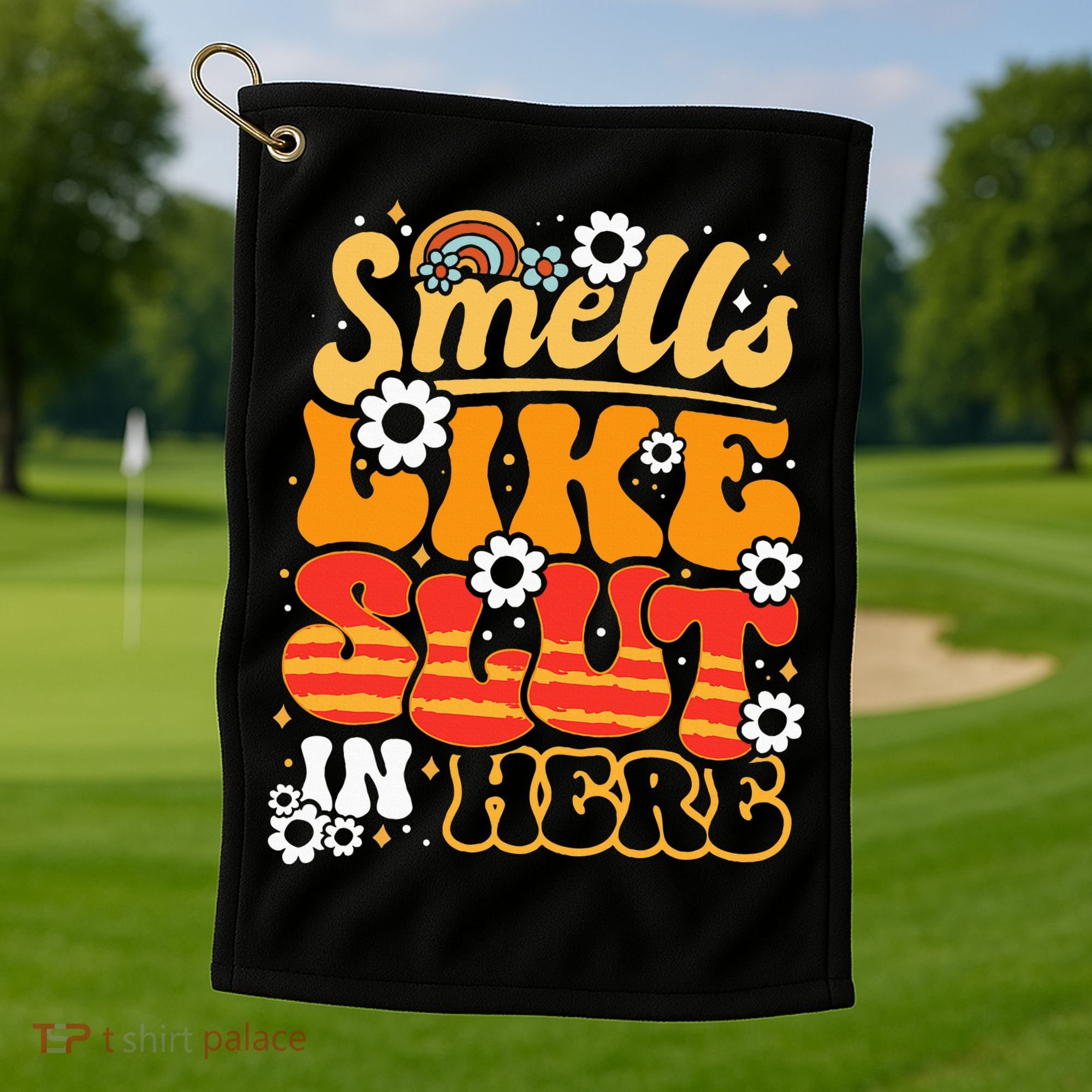 Smells Like Slut In Here Offensive Adult Humor Retro Groovy Golf Towel