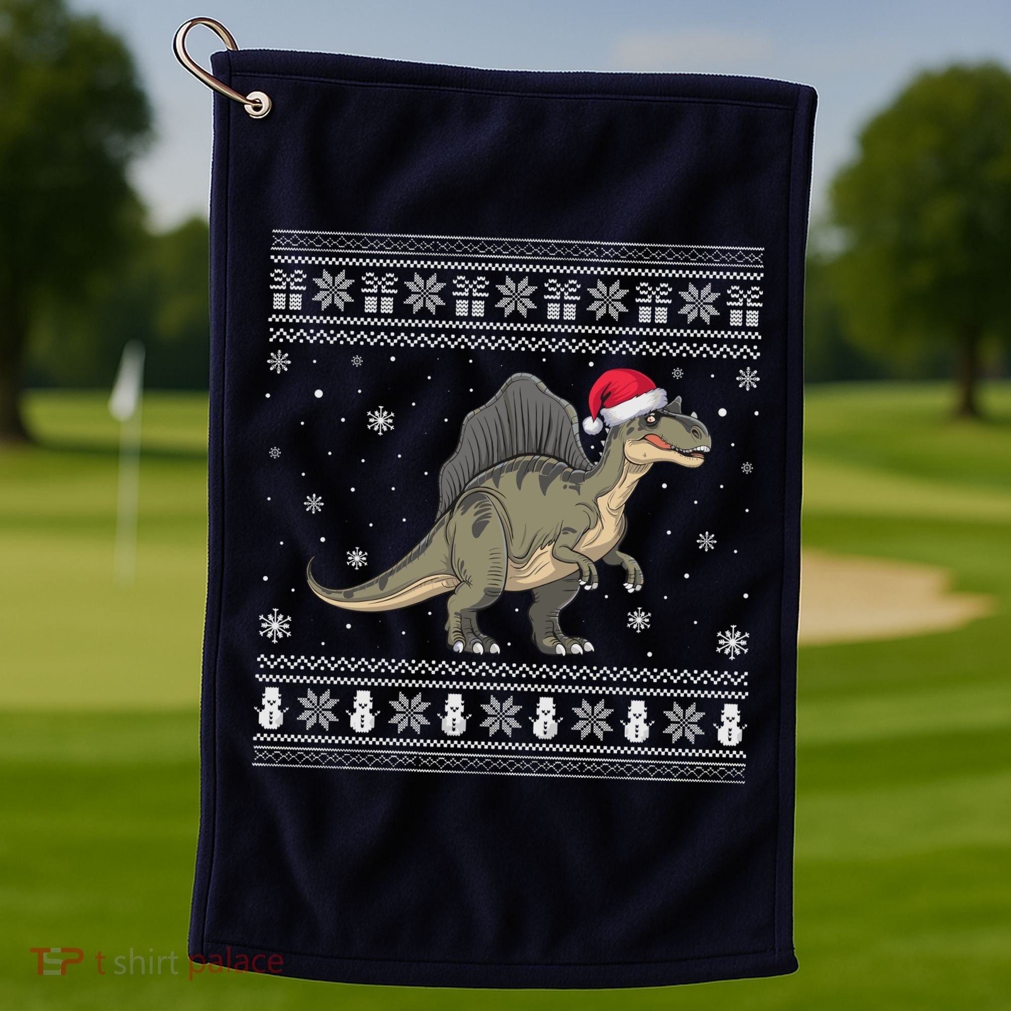 Spinosaurus Lovers Santa Ugly Xmas Sweater Golf Towel