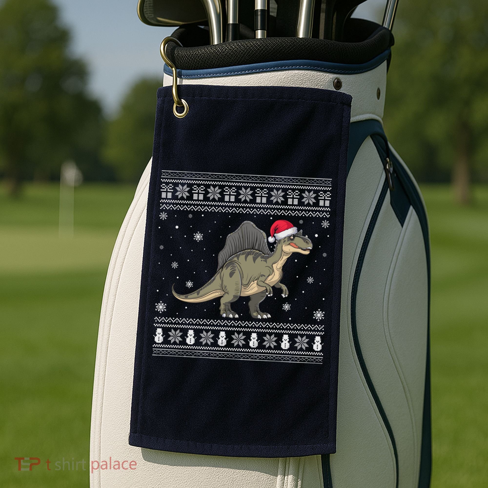 Spinosaurus Lovers Santa Ugly Xmas Sweater Golf Towel