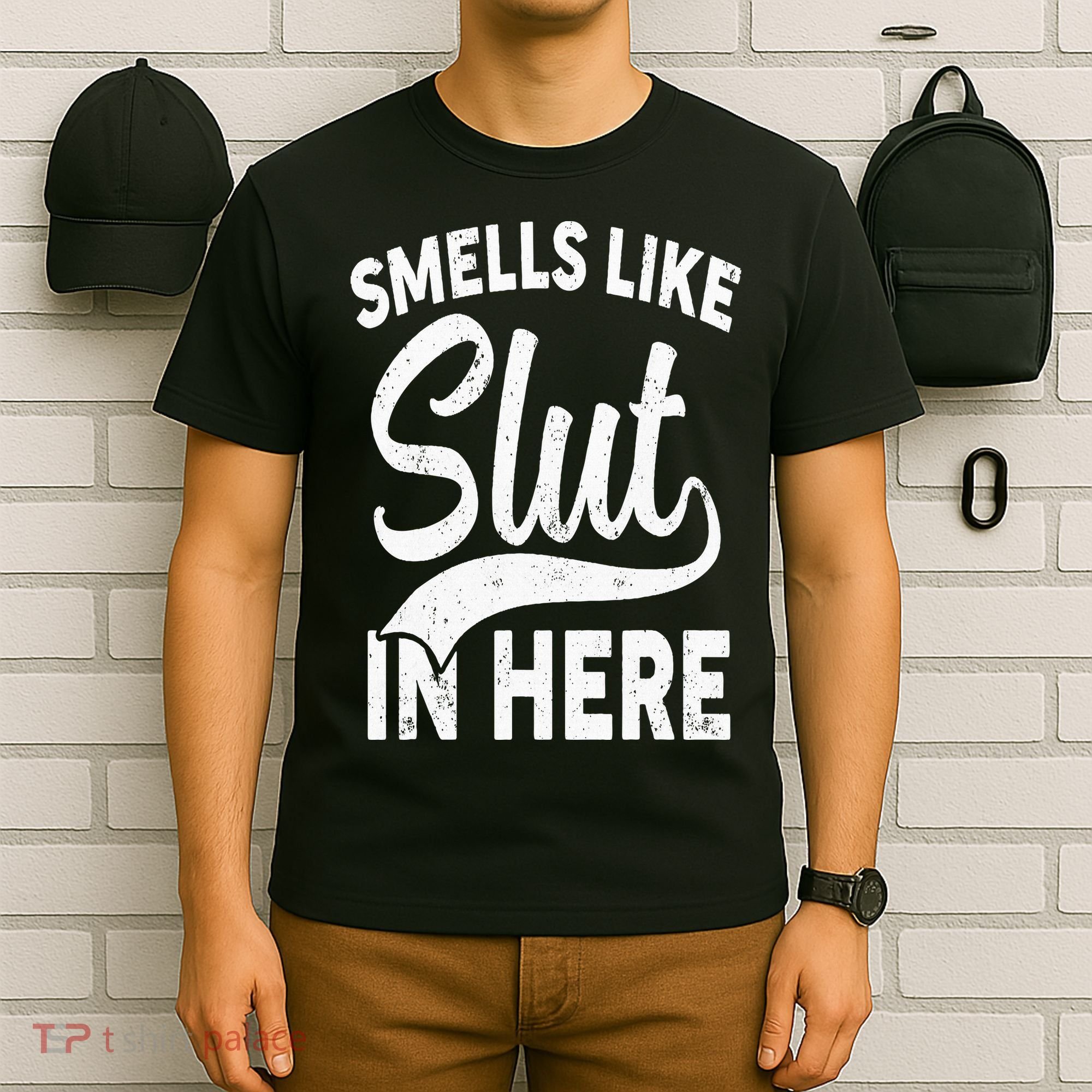 Smells Like Slut In Here Funny Offensive Retro Adult Humor T-Shirt