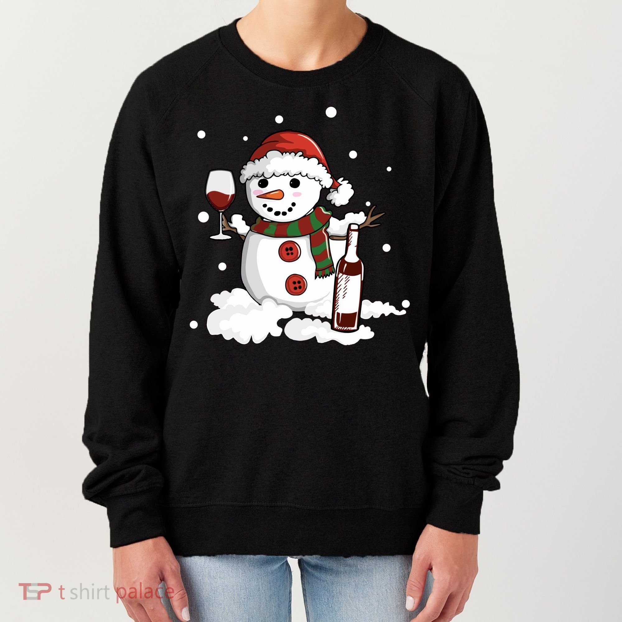 Snowman Love Wine Drink Lady Cool Snow Christmas Women's Sweatshirt