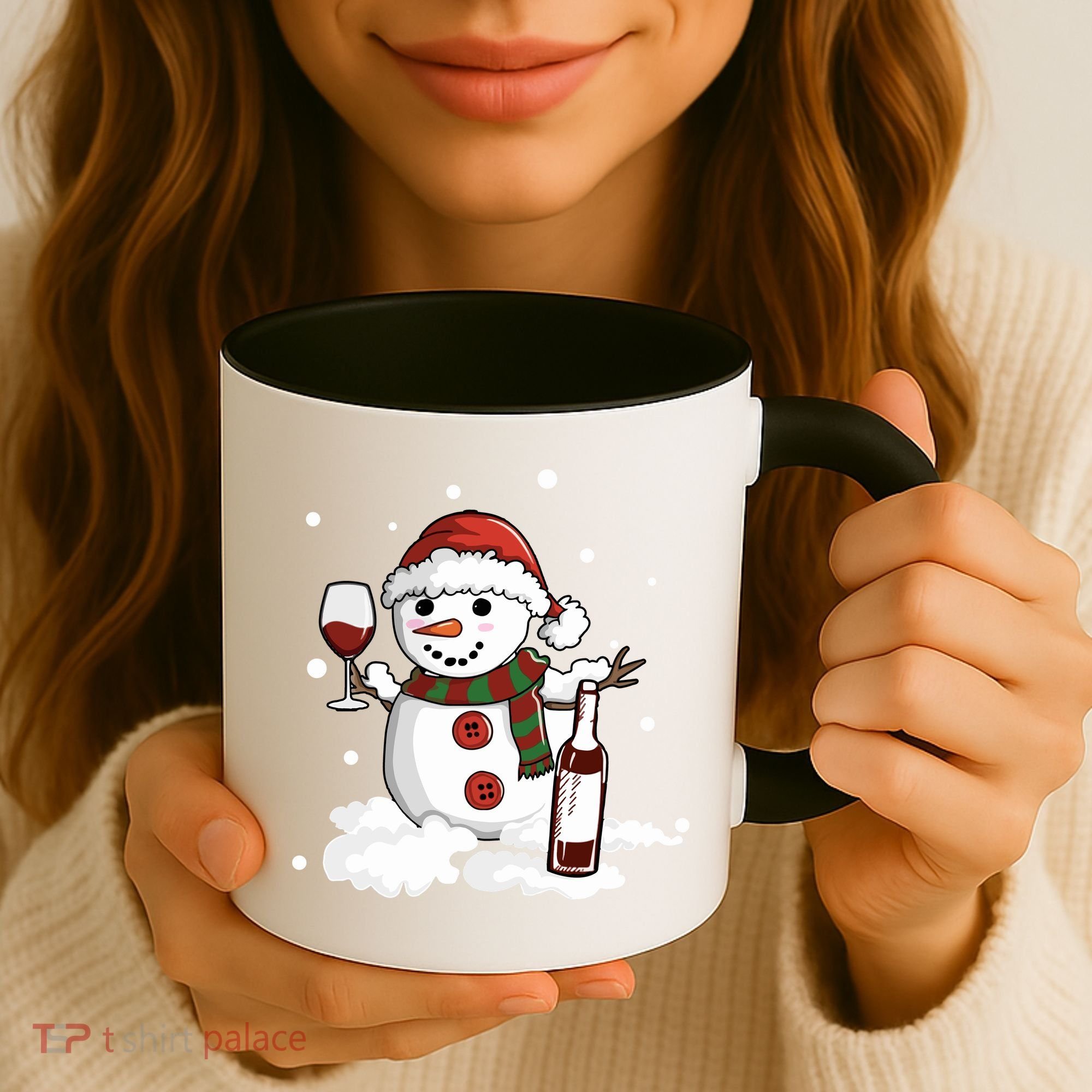 Snowman Love Wine Drink Lady Cool Snow Christmas Coffee Mug