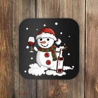 Snowman Love Wine Drink Lady Cool Snow Christmas Coaster thumb 0