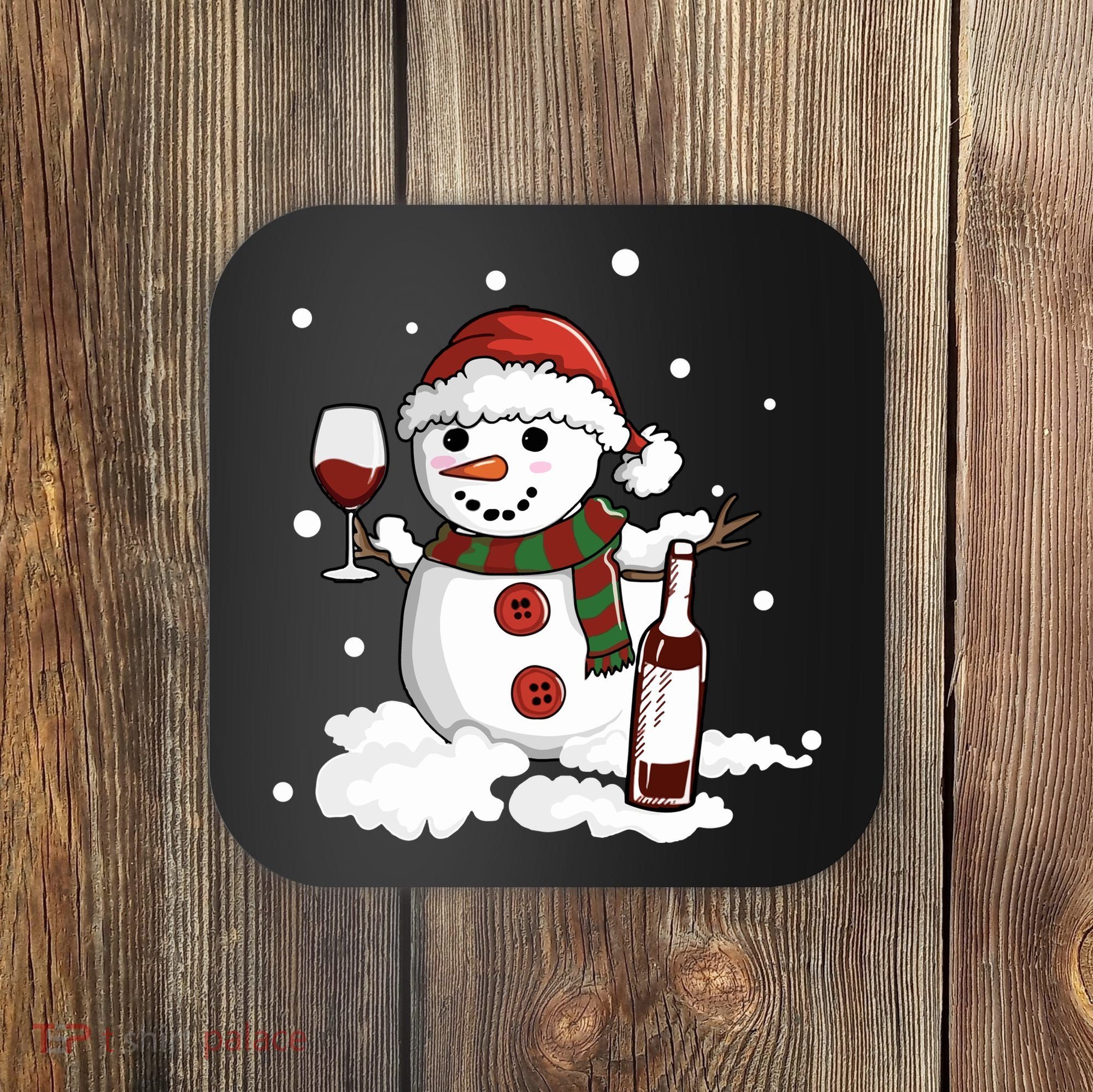 Snowman Love Wine Drink Lady Cool Snow Christmas Coaster