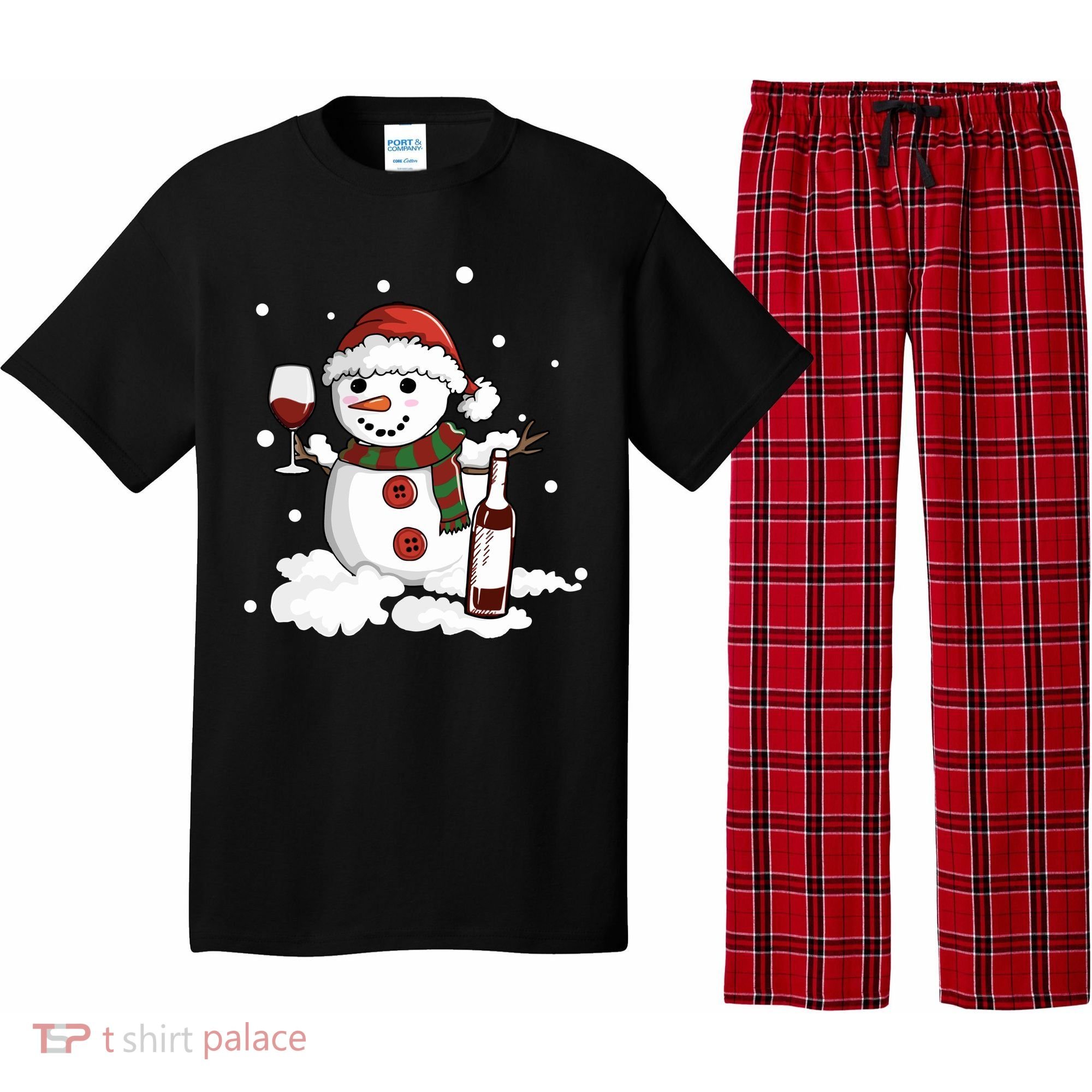 Snowman Love Wine Drink Lady Cool Snow Christmas Pajama Set