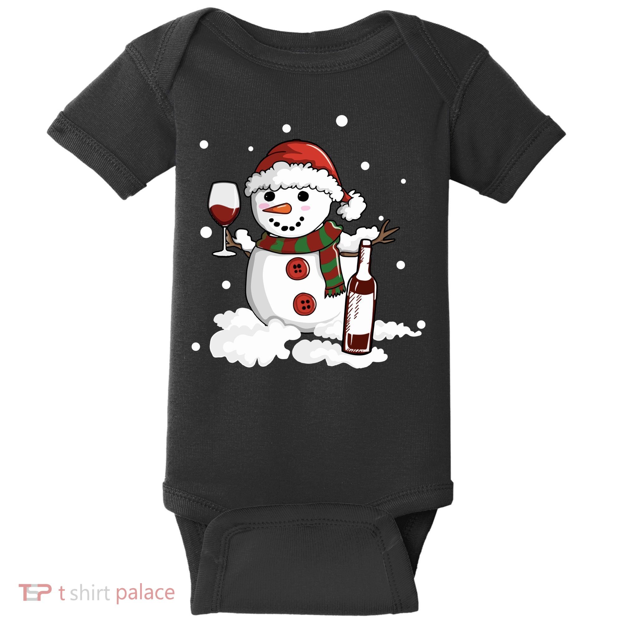 Snowman Love Wine Drink Lady Cool Snow Christmas Baby Bodysuit