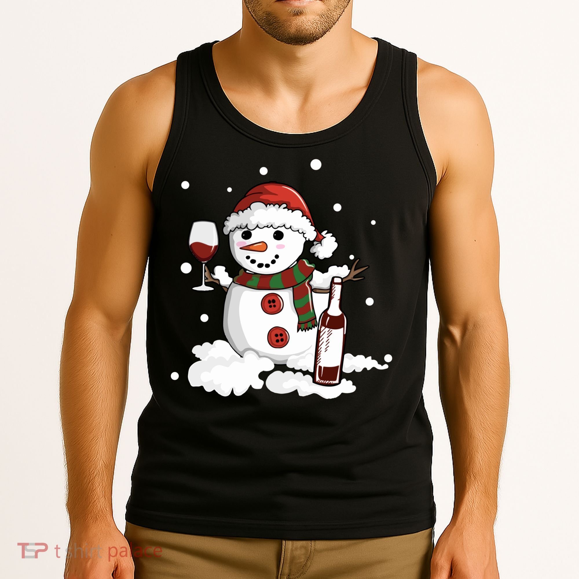 Snowman Love Wine Drink Lady Cool Snow Christmas Tank Top