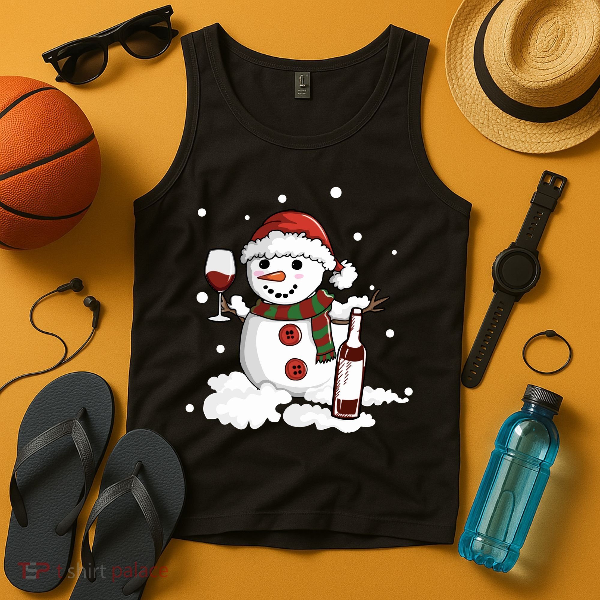 Snowman Love Wine Drink Lady Cool Snow Christmas Tank Top