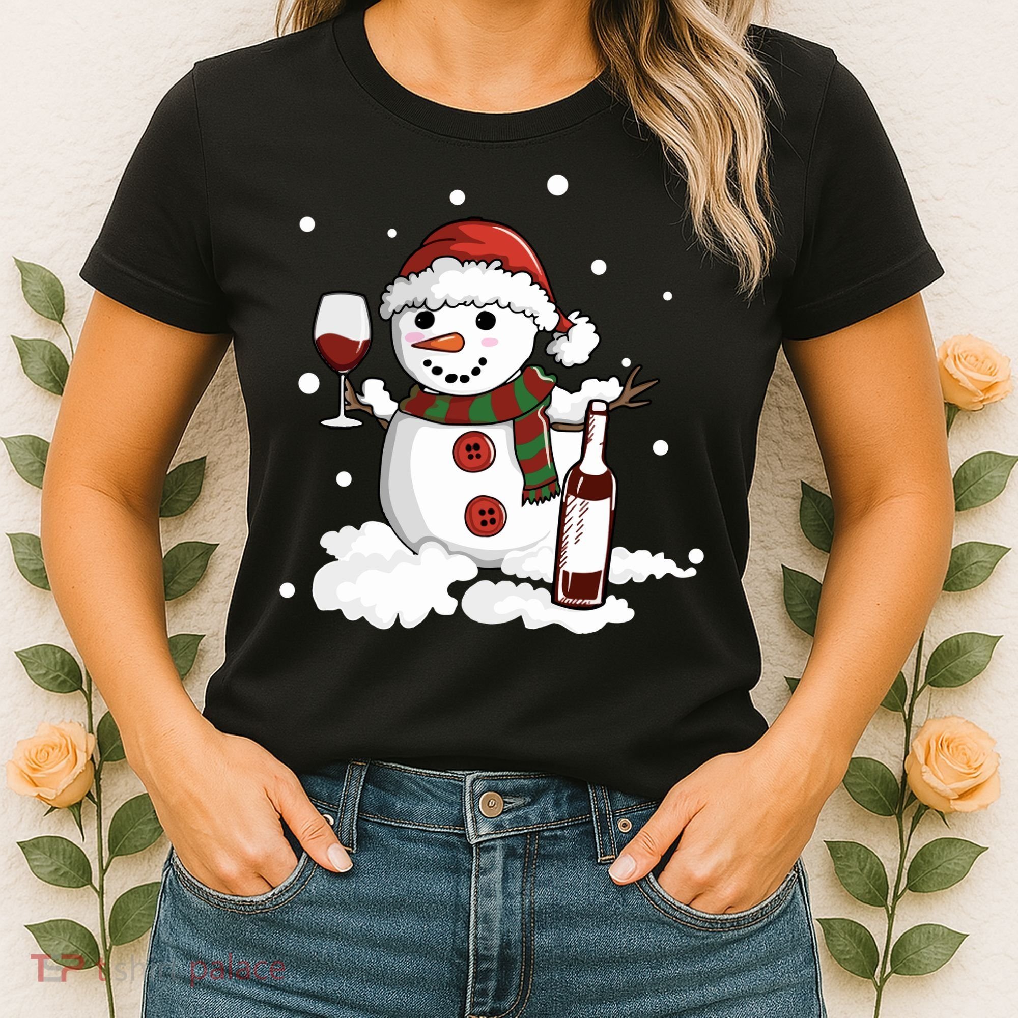 Snowman Love Wine Drink Lady Cool Snow Christmas Women's T-Shirt