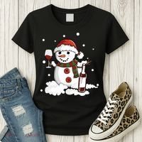 Snowman Love Wine Drink Lady Cool Snow Christmas Women's T-Shirt thumb 3