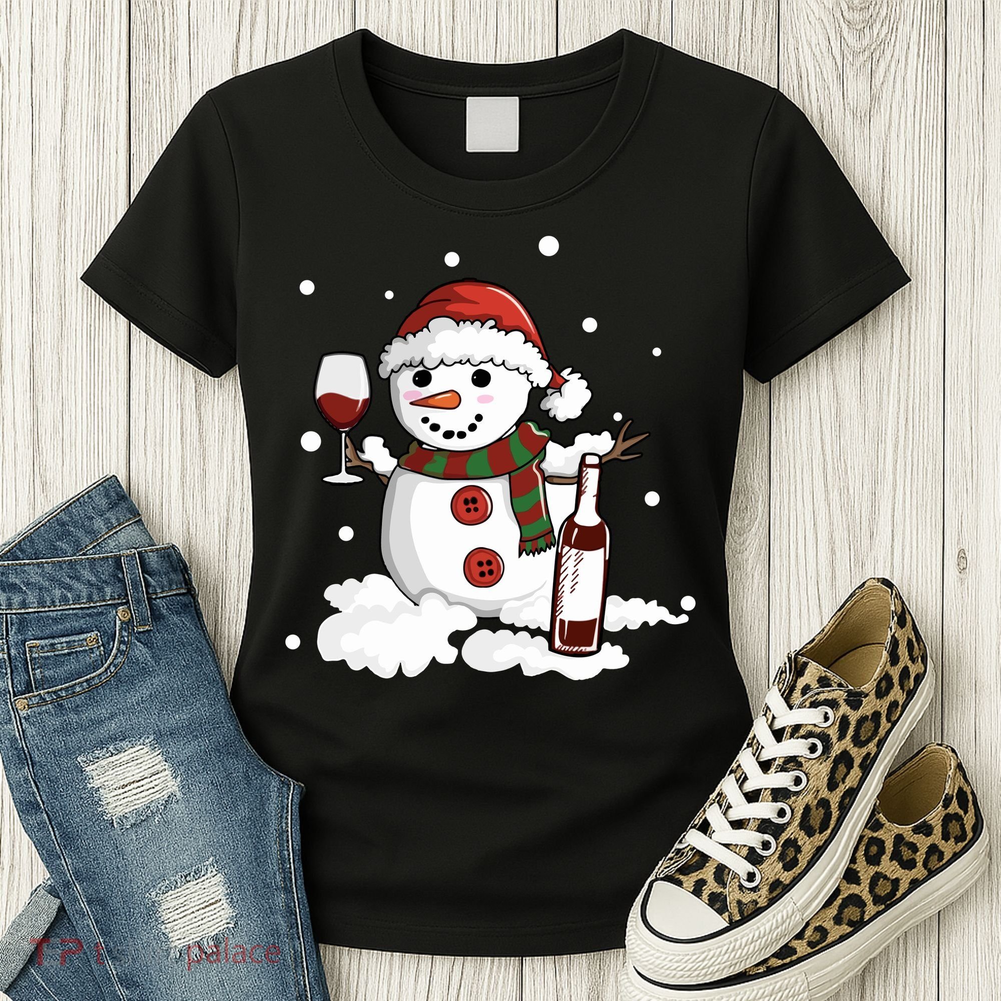 Snowman Love Wine Drink Lady Cool Snow Christmas Women's T-Shirt