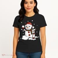 Snowman Love Wine Drink Lady Cool Snow Christmas Women's T-Shirt thumb 4