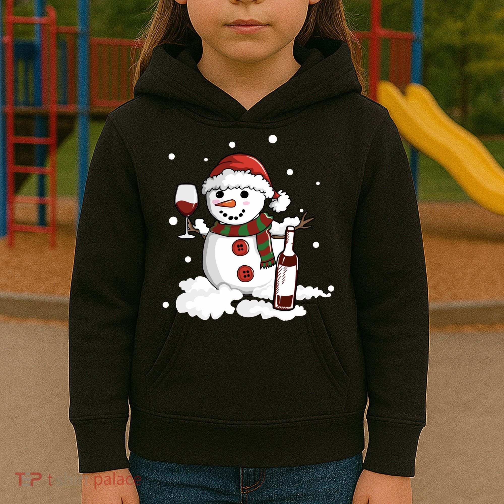 Snowman Love Wine Drink Lady Cool Snow Christmas Kids Hoodie