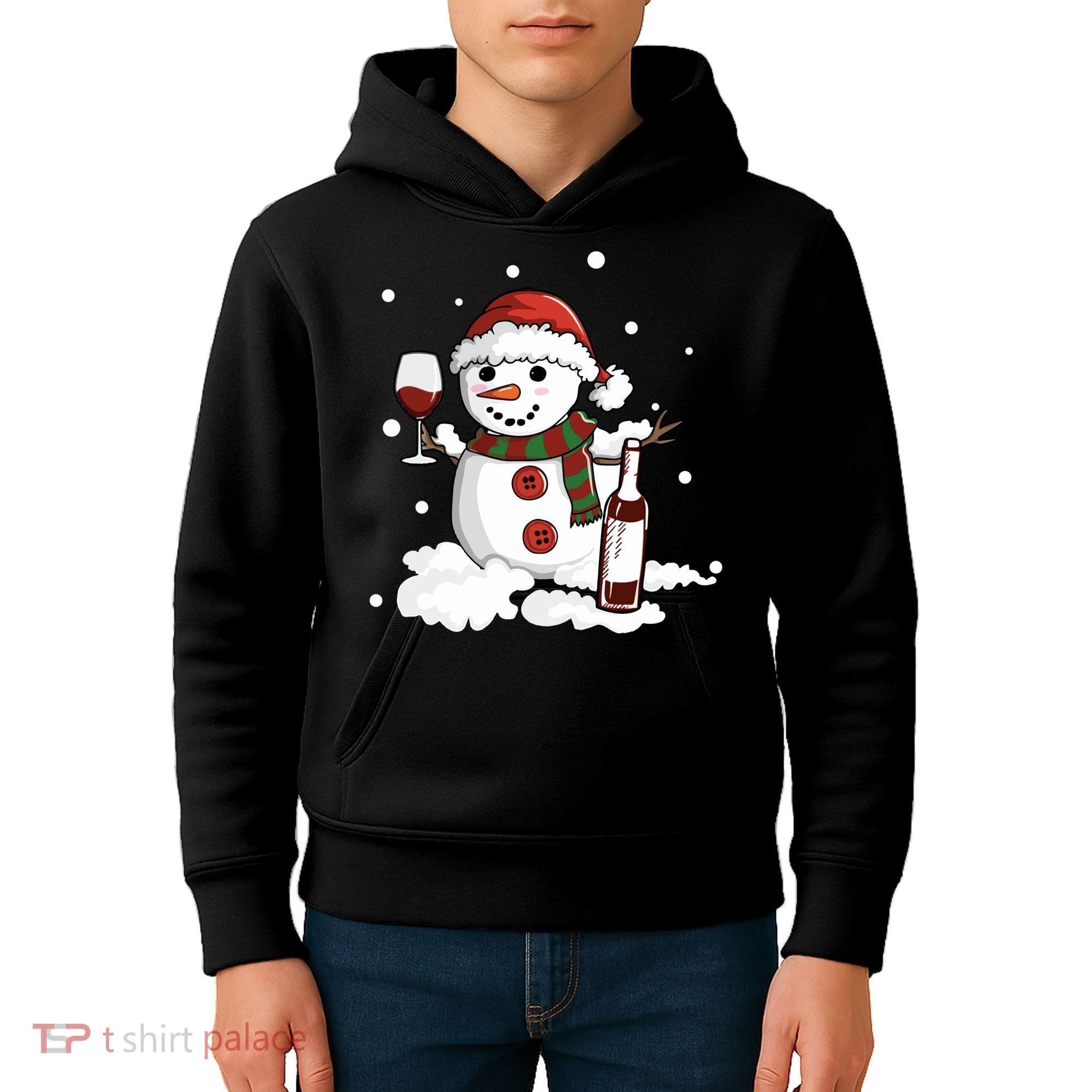 Snowman Love Wine Drink Lady Cool Snow Christmas Kids Hoodie