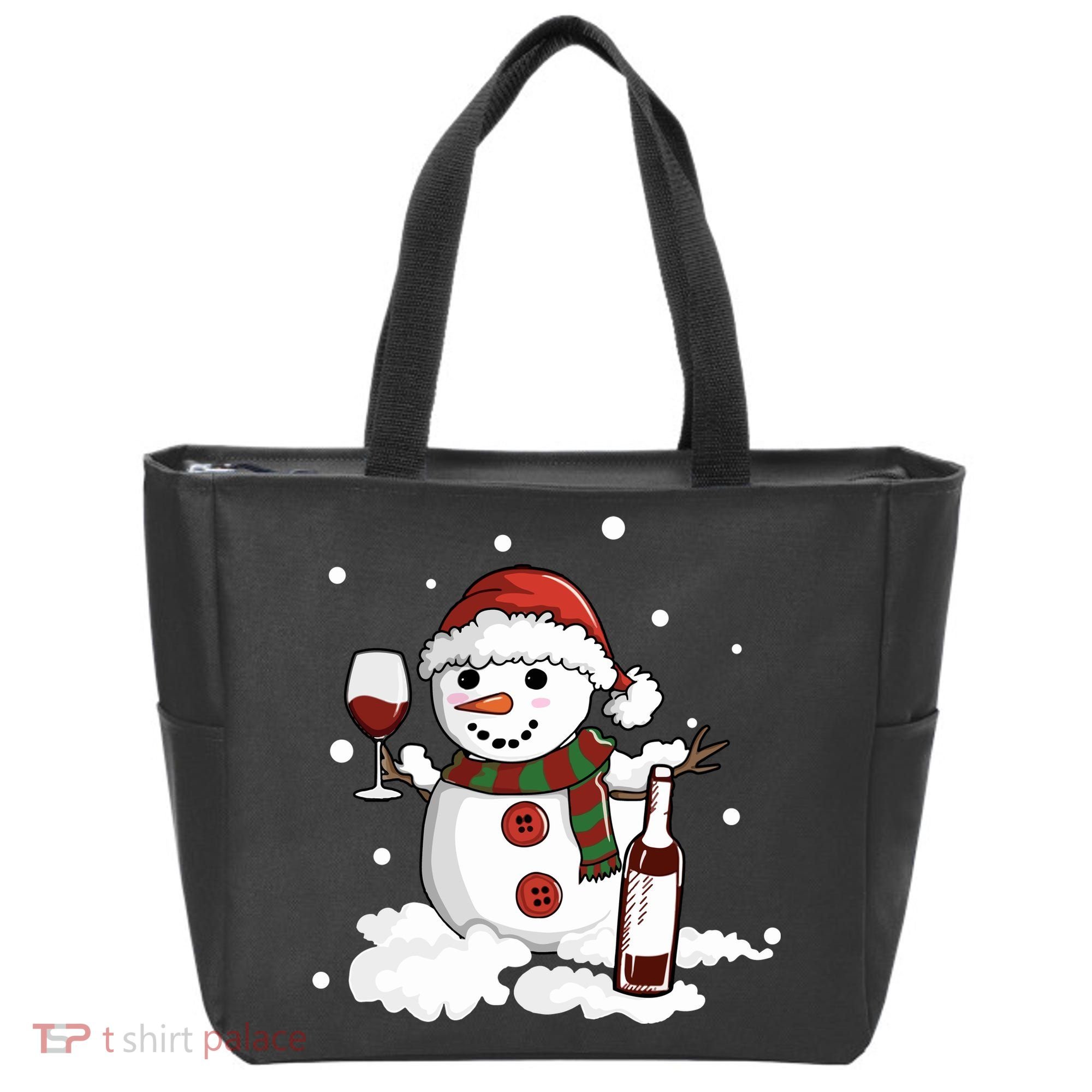 Snowman Love Wine Drink Lady Cool Snow Christmas Tote Bag