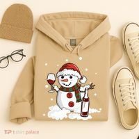 Snowman Love Wine Drink Lady Cool Snow Christmas Hoodie thumb 4