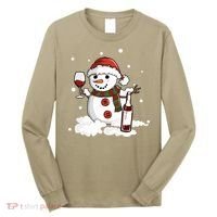 Snowman Love Wine Drink Lady Cool Snow Christmas Long Sleeve Shirt thumb 0