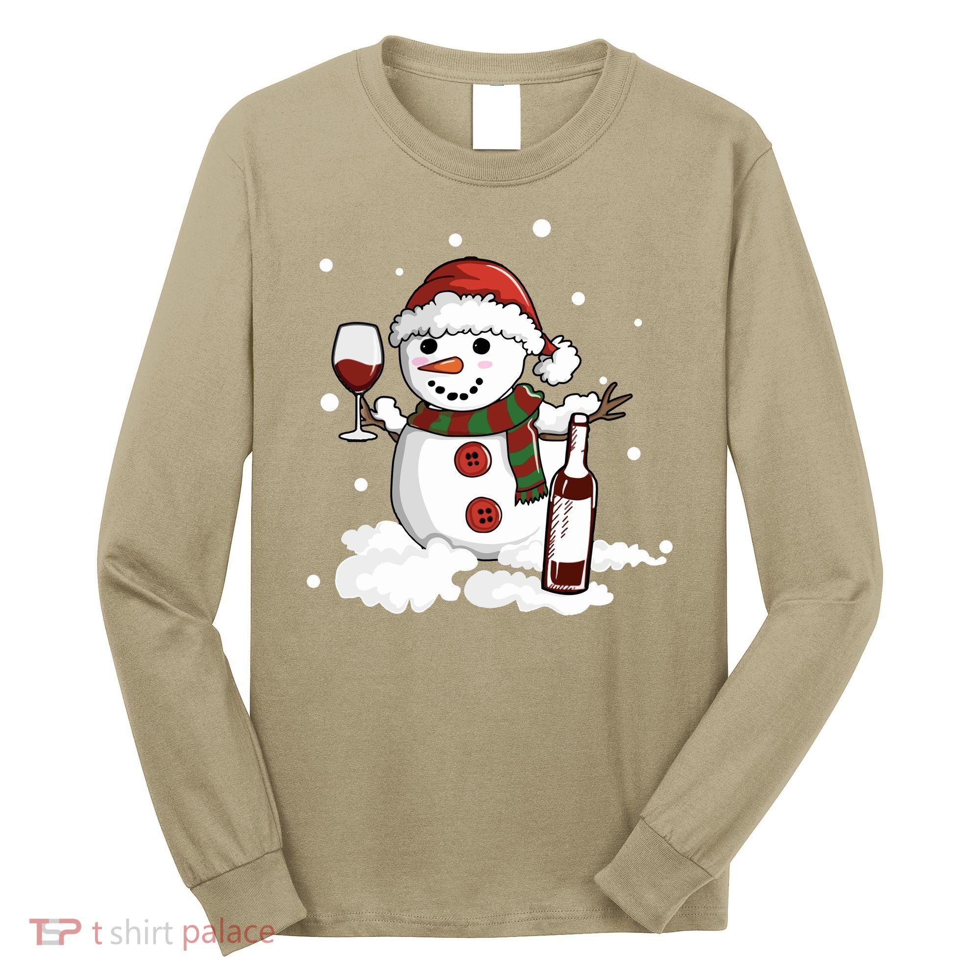 Snowman Love Wine Drink Lady Cool Snow Christmas Long Sleeve Shirt
