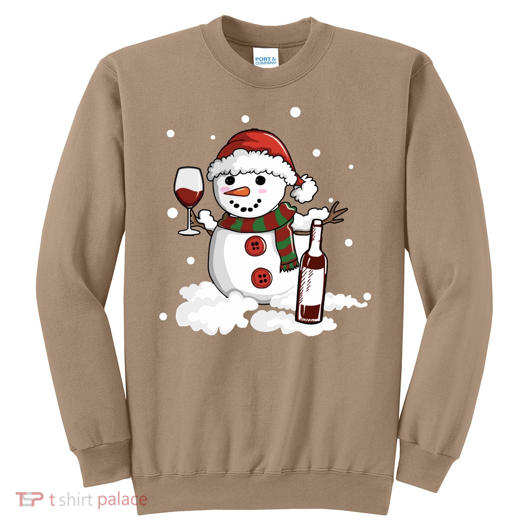 Snowman Love Wine Drink Lady Cool Snow Christmas Sweatshirt