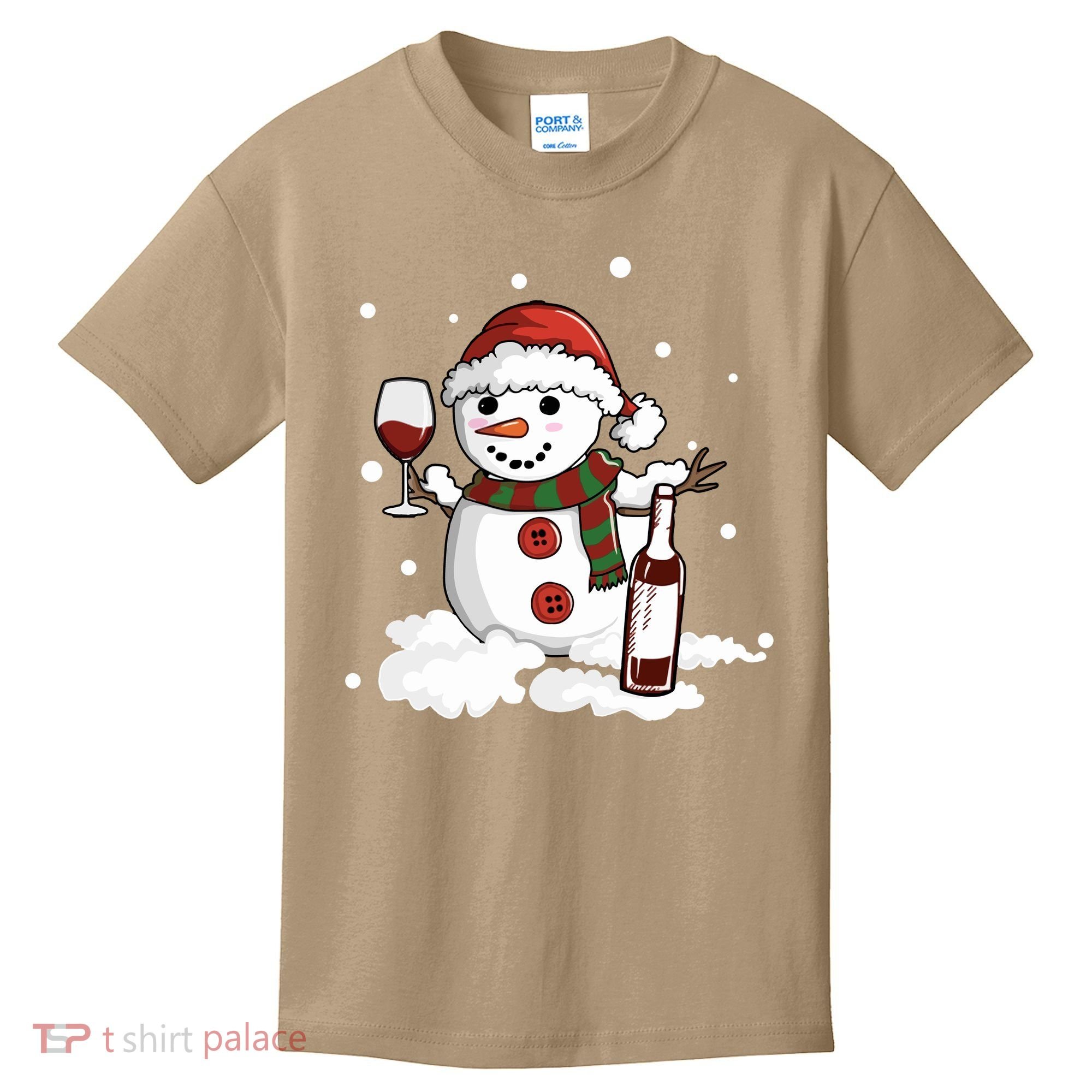 Snowman Love Wine Drink Lady Cool Snow Christmas Kids T-Shirt