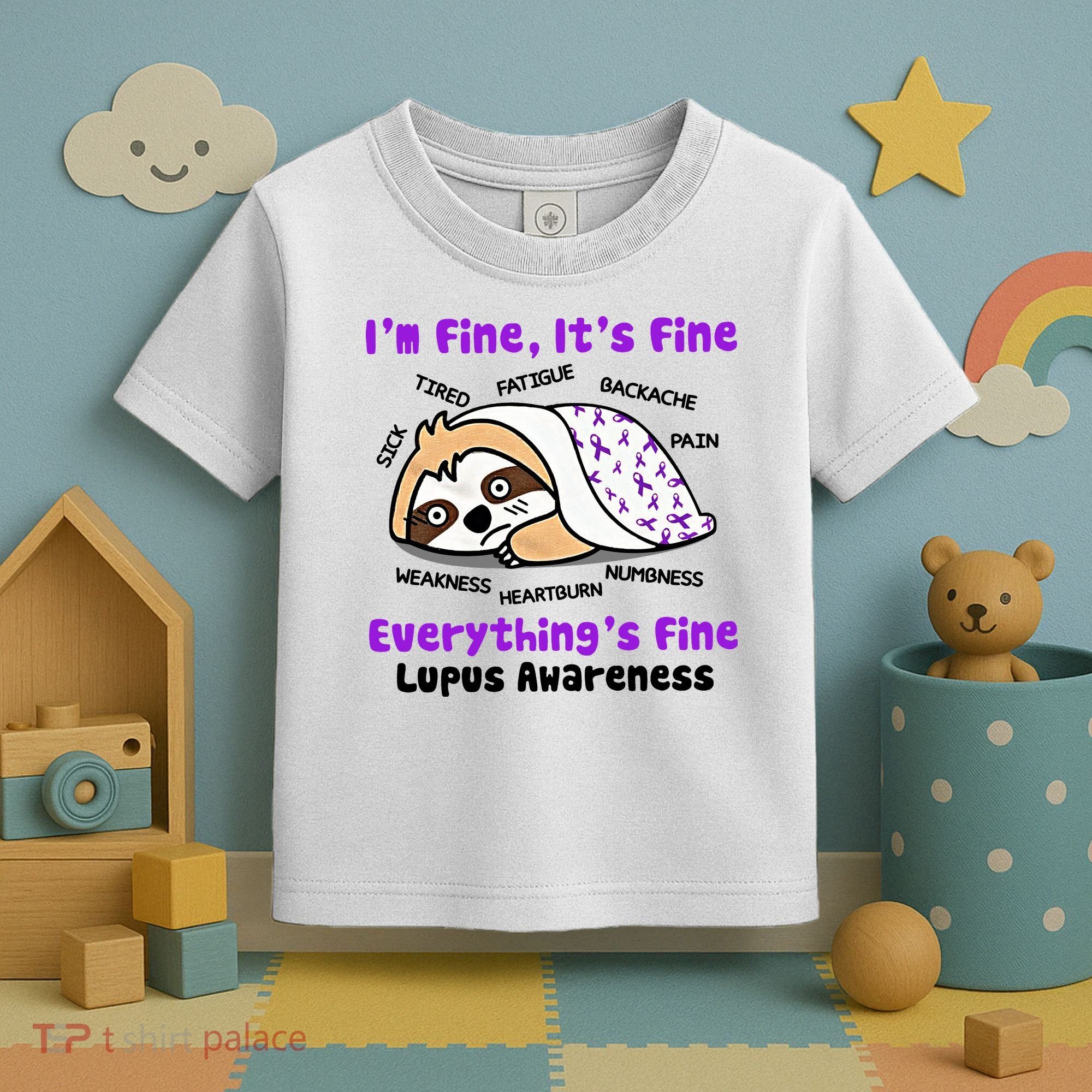 Sloth Lupus Warrior I'm Fine It's Fine Everything's Fine Invisible Illness Toddler T-Shirt