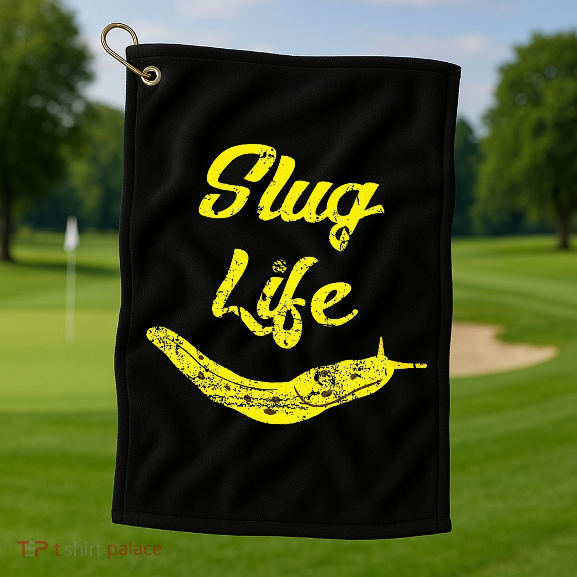 Slug Life Yellow Banana Slug Distressed Golf Towel