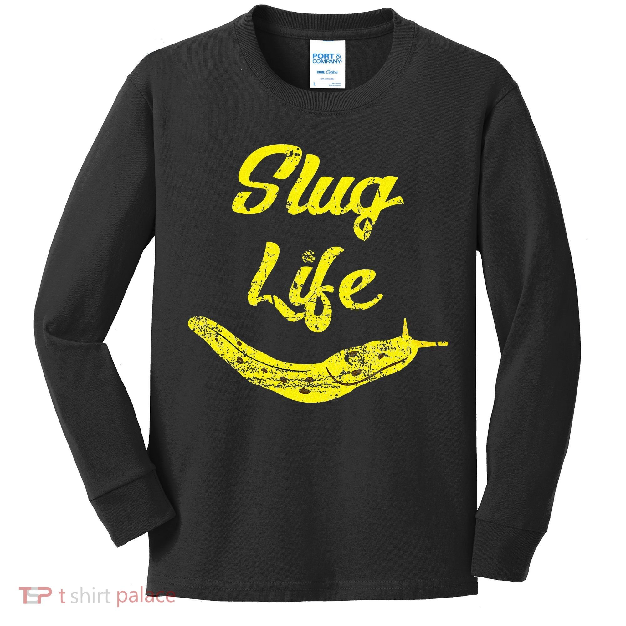 Slug Life Yellow Banana Slug Distressed Kids Long Sleeve Shirt