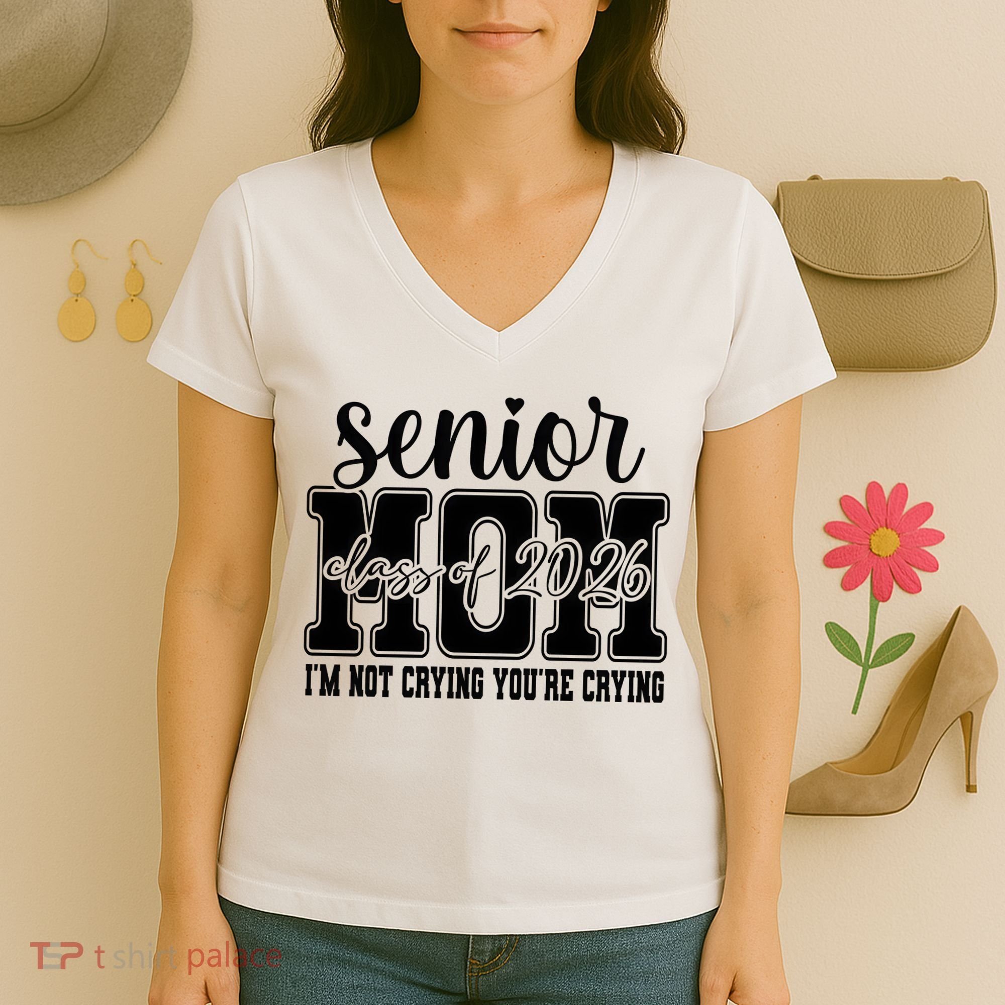 Senior Mom 2026 I'm Not Crying Funny Graduation Women's V-Neck T-Shirt