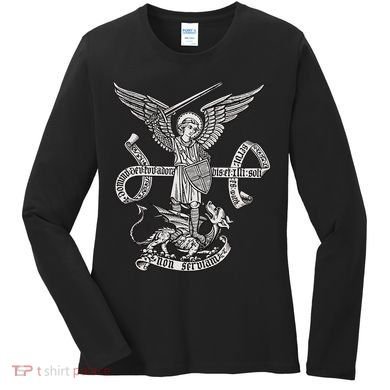 St Michael Archangel Catholic Angel Defend Us Women's Long Sleeve Shirt