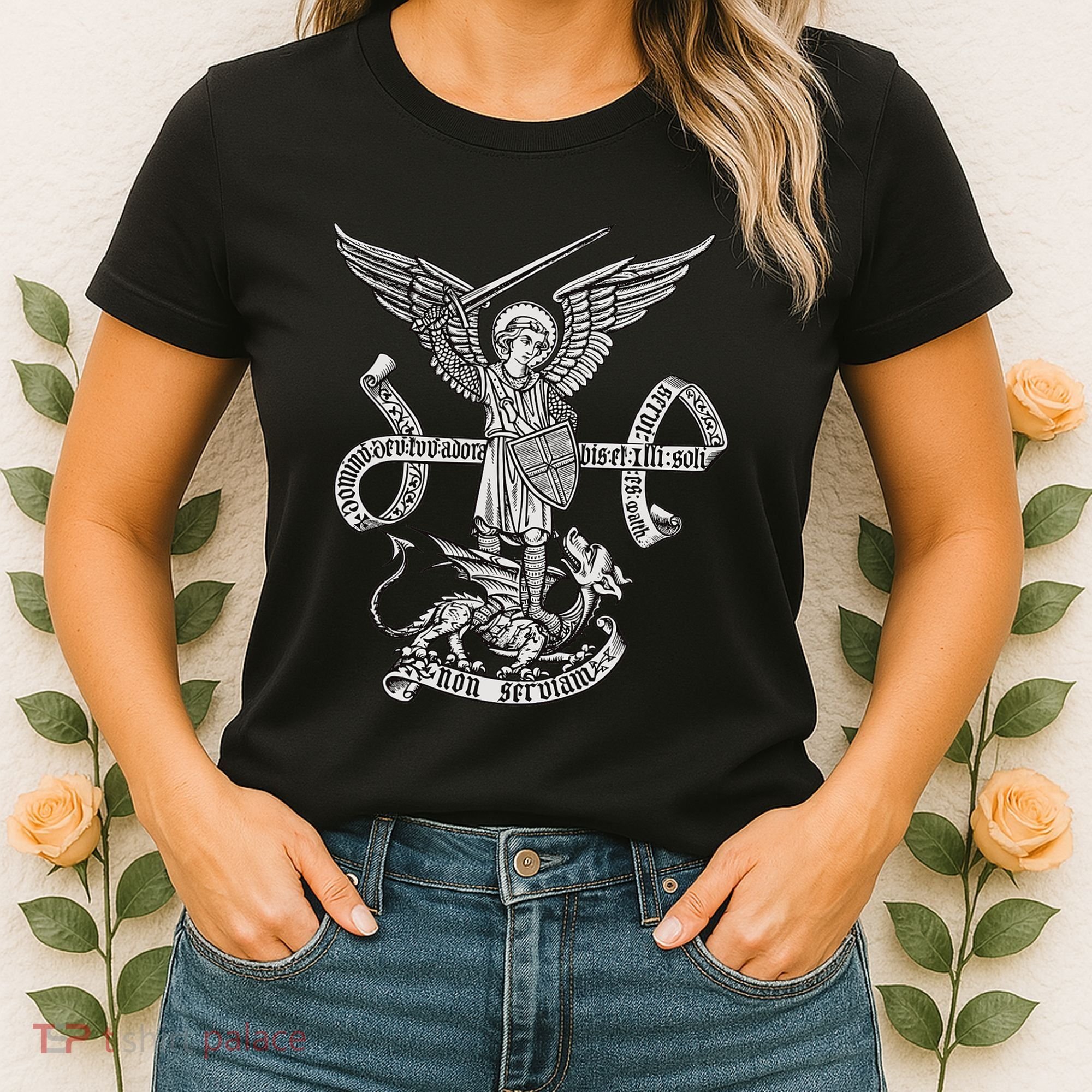St Michael Archangel Catholic Angel Defend Us Women's T-Shirt
