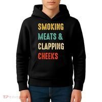 Smoking Meats And Clapping Cheeks Funny BBQ Meat Smoking Kids Hoodie thumb 4