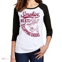 Smoking Meats And Clapping Cheeks Women's Tri-Blend 3/4-Sleeve Raglan Shirt thumb 2