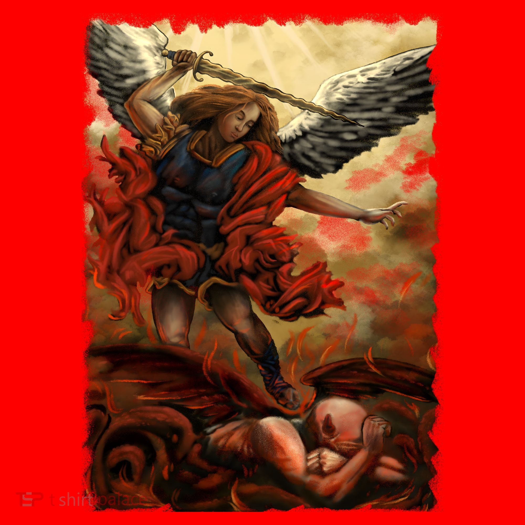 Saint Michael ArchAngel Painting Santa Hat