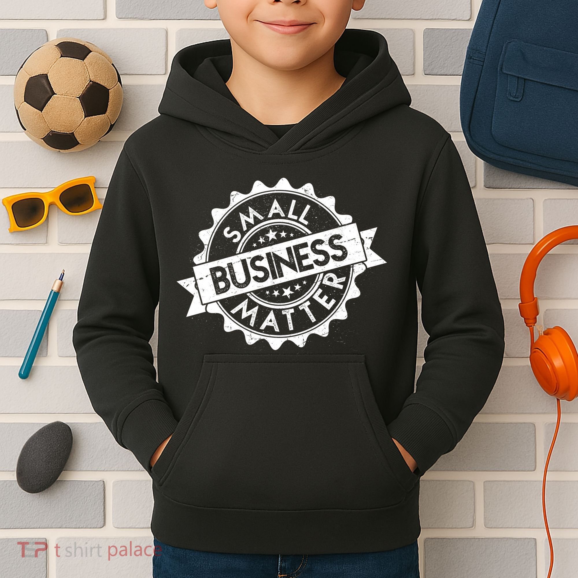 Small Business Matter Stamp Emblem Kids Hoodie
