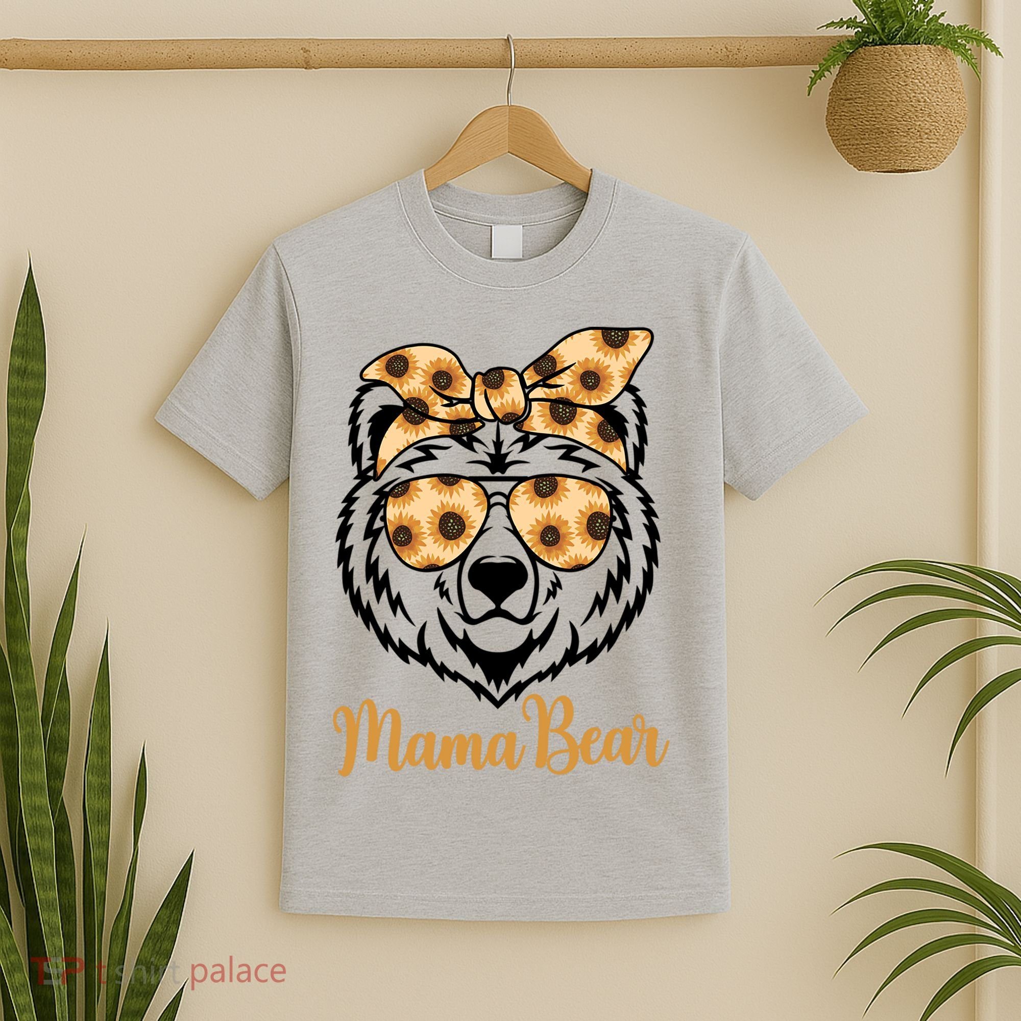 Sunflower Mama Bear With Sunglasses Bandana Momma Mothers Dy  T-Shirt