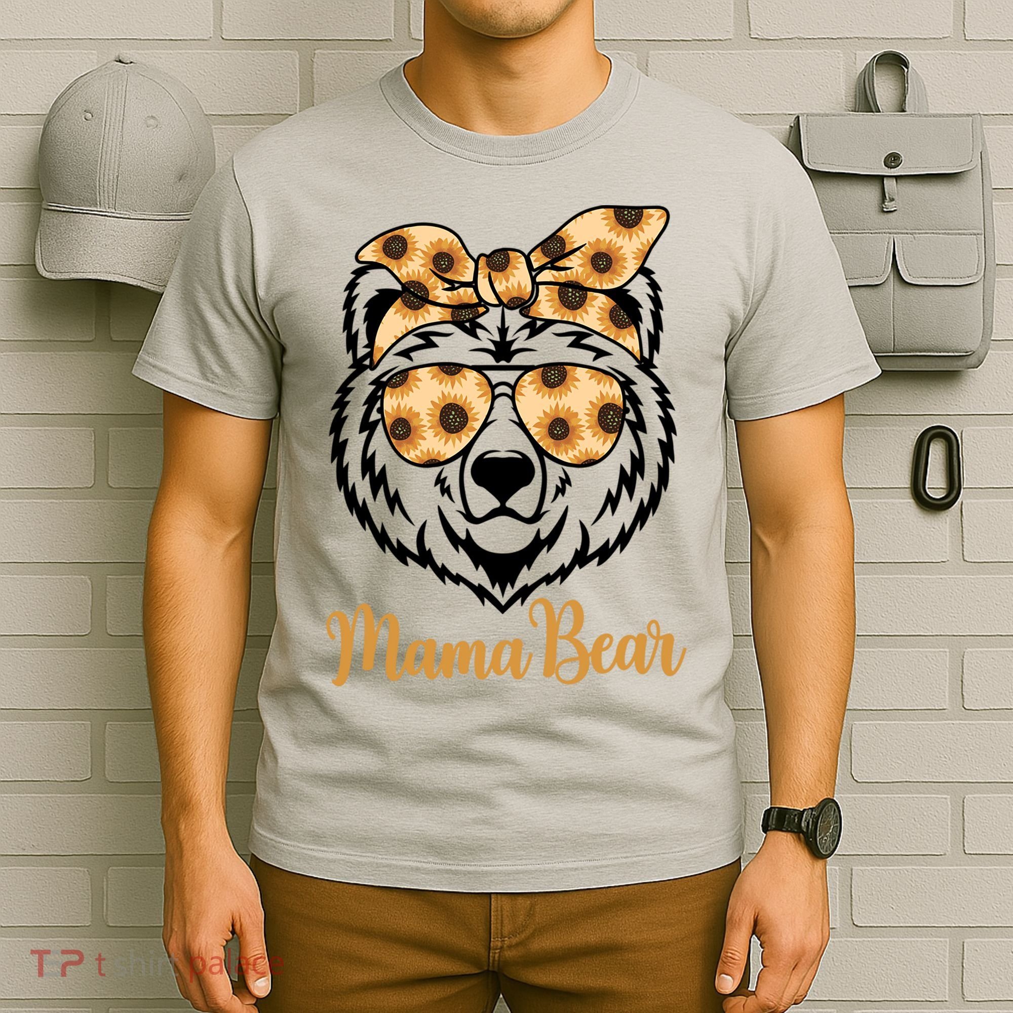 Sunflower Mama Bear With Sunglasses Bandana Momma Mothers Dy  T-Shirt