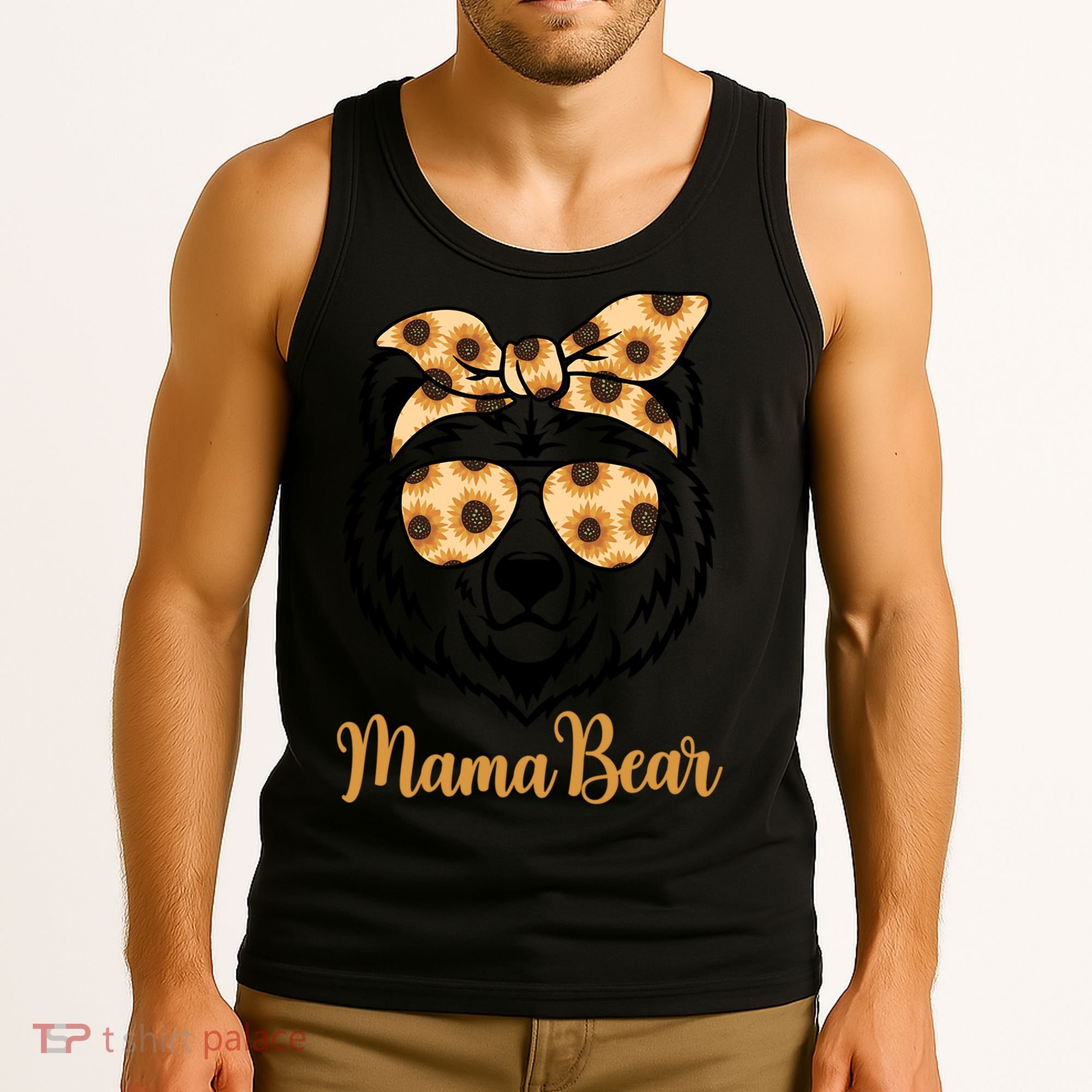 Sunflower Mama Bear With Sunglasses Bandana Momma Mothers Dy  Tank Top