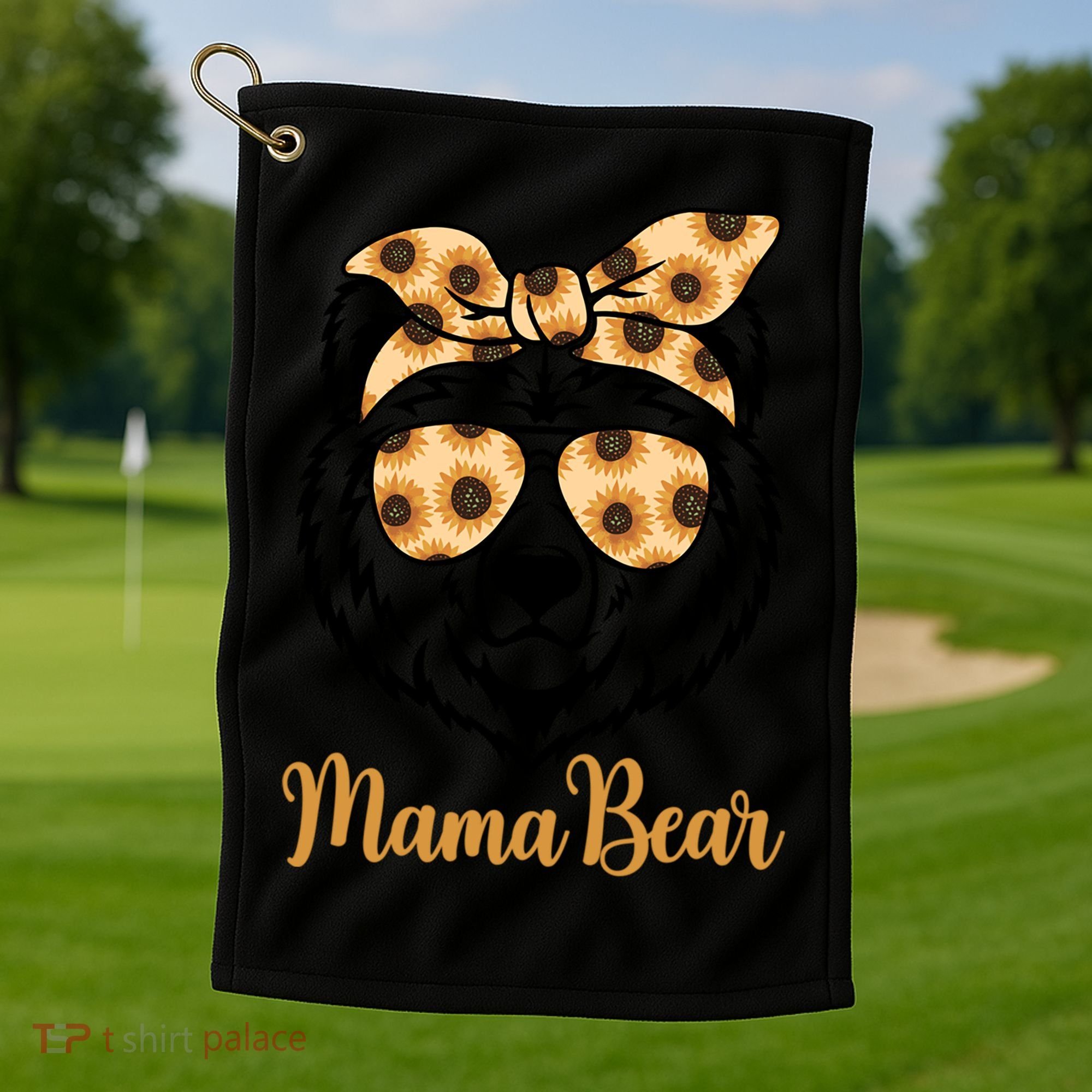 Sunflower Mama Bear With Sunglasses Bandana Momma Mothers Dy  Golf Towel