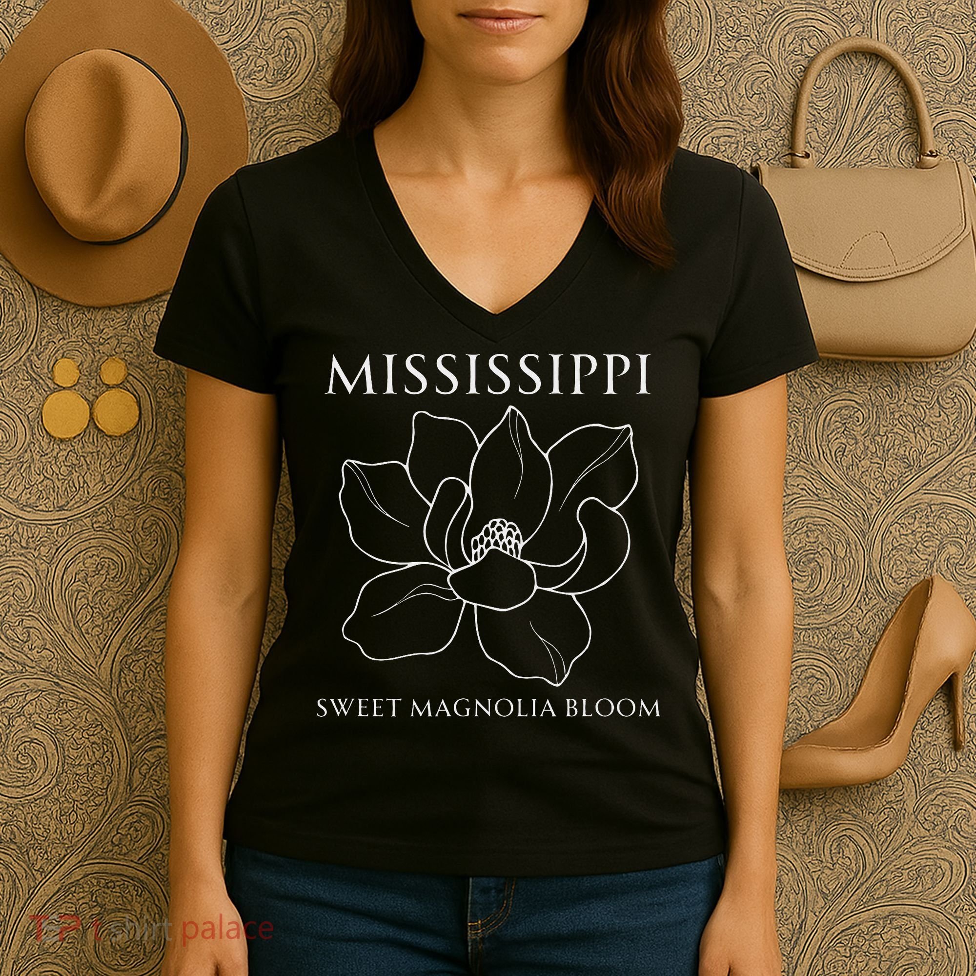 Sweet Magnolia Bloom Mississippi With Southern Charm Women's V-Neck T-Shirt